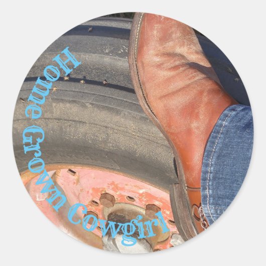 Cowgirl tractor en laarzen ronde sticker (Voorkant)