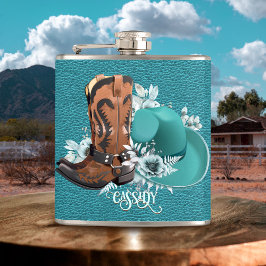Cowgirl turquoise lederen cowboylaarzen pet heupfles