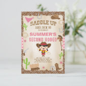 Cowgirl tweede rodeo meisje verjaardag uitnodiging (Staand voorkant)