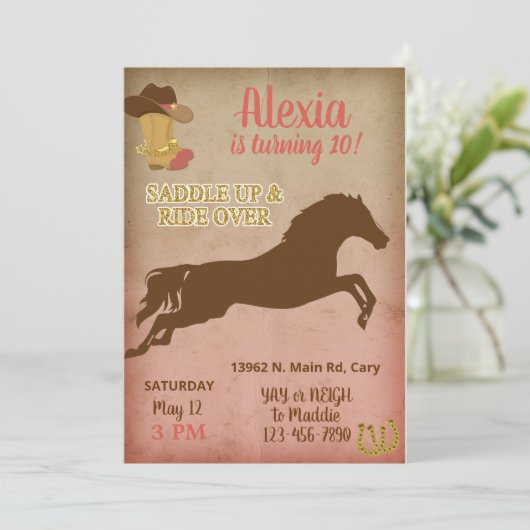 Cowgirl uitnodiging, paardenmeisje. kaart (Staand voorkant)