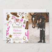 Cowgirl verjaardag foto uitnodiging (Voorkant)