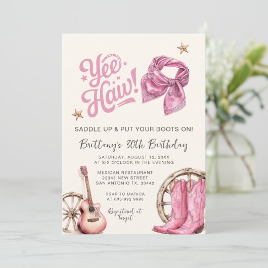 Cowgirl Verjaardag Laarzen & Bogen 30ste Verjaarda Kaart (Staand voorkant)
