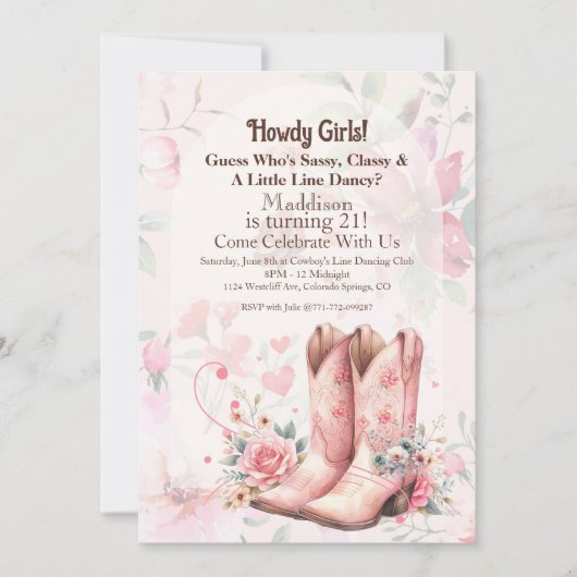 Cowgirl Verjaardag Line Dance Kaart (Voorkant)