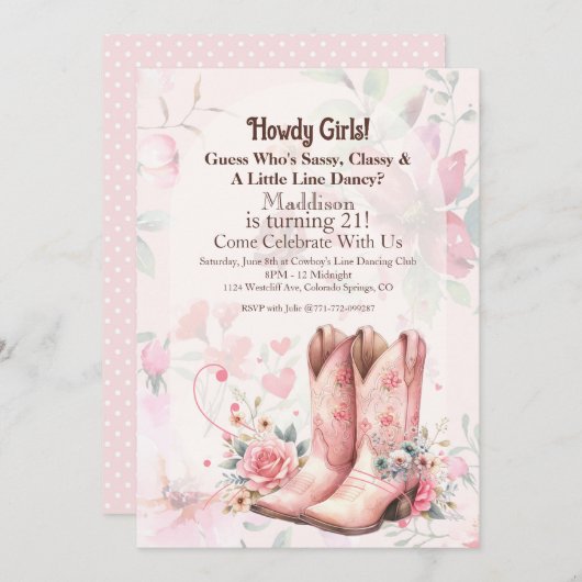 Cowgirl Verjaardag Line Dance Kaart (Voorkant / Achterkant)