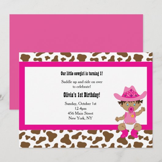 Cowgirl Verjaardag uitnodiging (Voorkant / Achterkant)