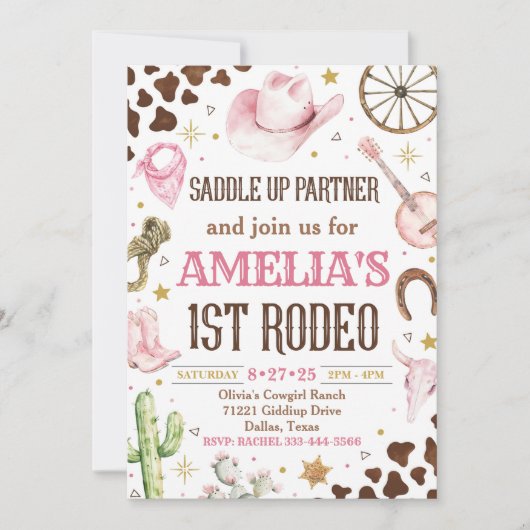 Cowgirl Verjaardag Uitnodiging, 1e Rodeo Uitnodigi Kaart (Voorkant)