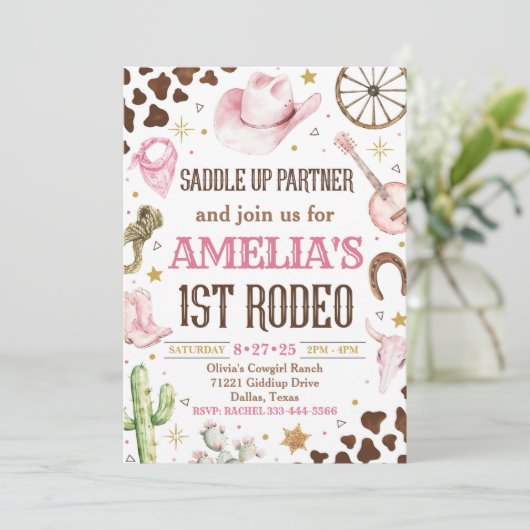 Cowgirl Verjaardag Uitnodiging, 1e Rodeo Uitnodigi Kaart (Staand voorkant)