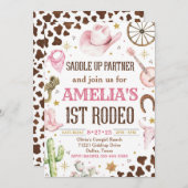 Cowgirl Verjaardag Uitnodiging, 1e Rodeo Uitnodigi Kaart (Voorkant / Achterkant)