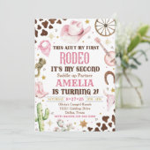 Cowgirl verjaardagsuitnodiging, 2e rodeo uitnodigi kaart (Staand voorkant)