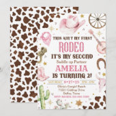 Cowgirl verjaardagsuitnodiging, 2e rodeo uitnodigi kaart (Voorkant / Achterkant)