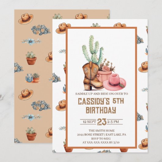 Cowgirl Verjaardagsuitnodiging Wildwest Western Kaart (Voorkant / Achterkant)