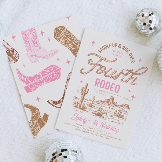 Cowgirl Vierde Rodeo Verjaardag Uitnodiging