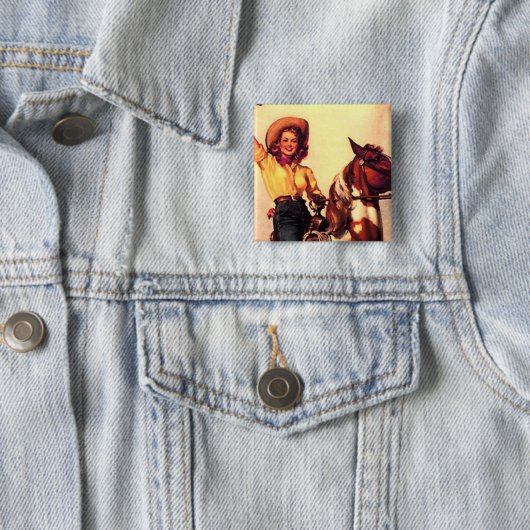 Cowgirl Vierkante Button 5,1 Cm (In situ)