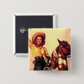 Cowgirl Vierkante Button 5,1 Cm (Voorkant /achterkant)