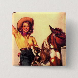 Cowgirl Vierkante Button 5,1 Cm