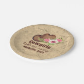 Cowgirl vrijgezellenfeest robuuste roze bloem papieren bordje (Gekanteld)