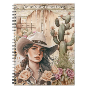 Cowgirl waterverf cactus roos florale westerne chi notitieboek