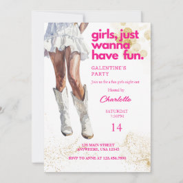 Cowgirl Waterverf Girls Galentines Party Kaart