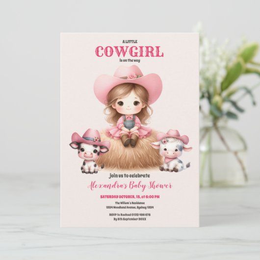 Cowgirl Western Baby Meisje Baby shower Kaart (Staand voorkant)