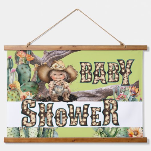 Cowgirl western baby shower DIY kleur (groen) Hangend Wandkleed (Voorkant)