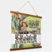 Cowgirl western baby shower DIY kleur (groen) Hangend Wandkleed (Gebogen)