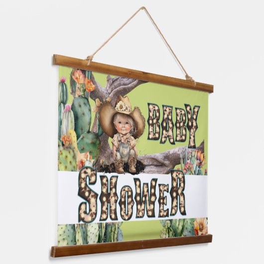 Cowgirl western baby shower DIY kleur (groen) Hangend Wandkleed (Gebogen)