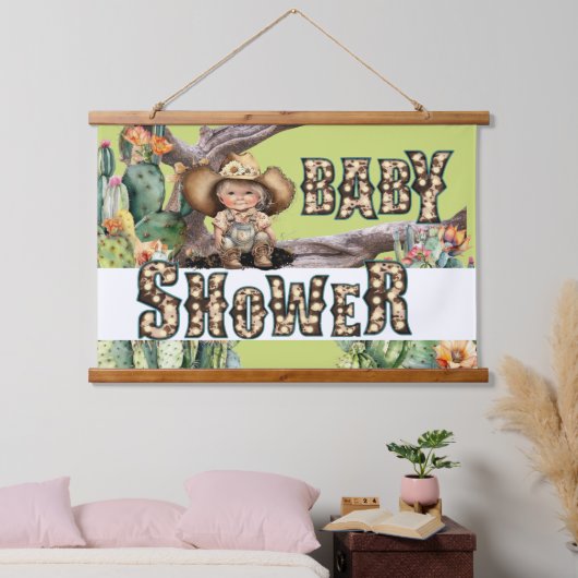 Cowgirl western baby shower DIY kleur (groen) Hangend Wandkleed (Slaapkamer)