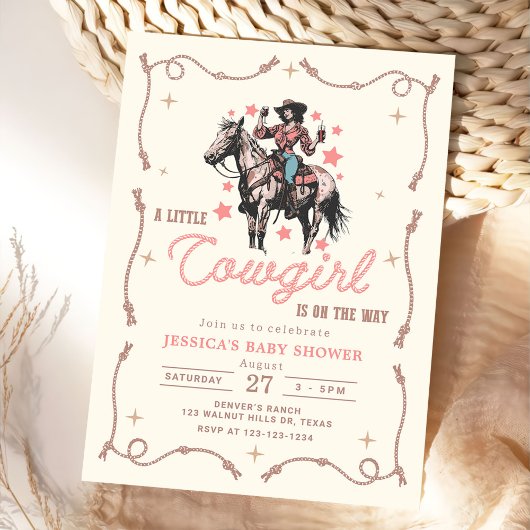 Cowgirl Western Baby shower Kaart
