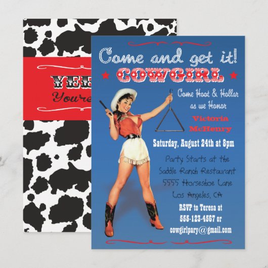 Cowgirl Western Bachelorette/Bridal Party Invite Kaart (Voorkant / Achterkant)