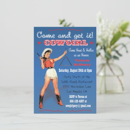Cowgirl Western Bachelorette/Bridal Party Invite Kaart (Staand voorkant)