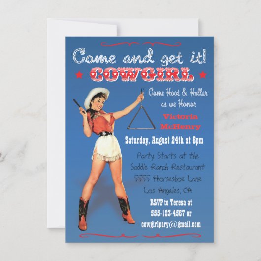 Cowgirl Western Bachelorette/Bridal Party Invite Kaart (Voorkant)