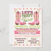 Cowgirl Western Bachelorette Party Invitations Kaart (Voorkant)