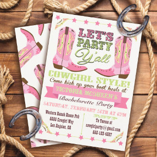 Cowgirl Western Bachelorette Party Invitations Kaart