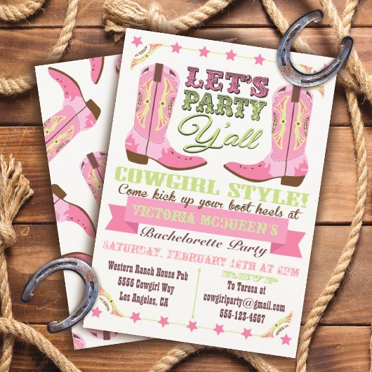 Cowgirl Western Bachelorette Party Invitations Kaart