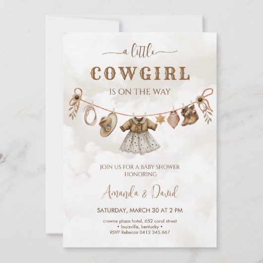 Cowgirl Western Bruine Geruite Baby shower Kaart (Voorkant)