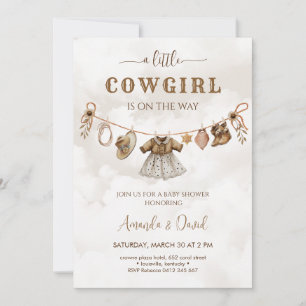 Cowgirl Western Bruine Geruite Baby shower Kaart