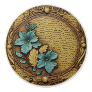 Cowgirl Western Country Brown Turquoise Bloemen Keramische Knop