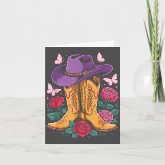 Cowgirl Western Cowboy Hat Boots With Roses Countr Kaart (Voorkant)