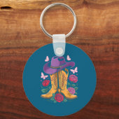 Cowgirl Western Cowboy Hat Boots With Roses Countr Sleutelhanger (Voorkant)