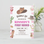 Cowgirl Western Eerste Rodeo 1e Verjaardagsfeest Kaart (Staand voorkant)