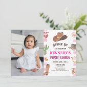 Cowgirl Western Eerste Rodeo 1e Verjaardagsfeest Kaart (Staand voorkant)