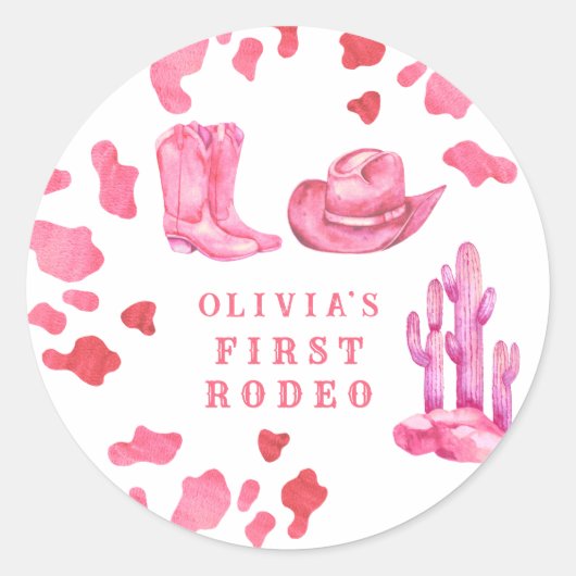 Cowgirl Western First Rodeo Birthday Party  Ronde Sticker (Voorkant)
