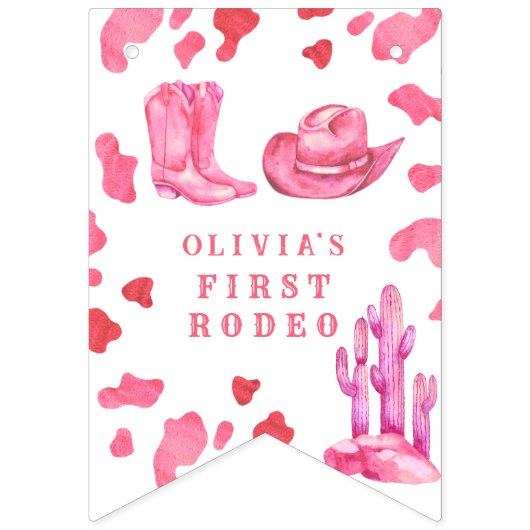 Cowgirl Western First Rodeo Birthday Party  Vlaggetjes (Eerste vlag)