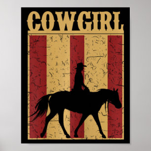 Cowgirl Western paard en ruiter silhouet Poster