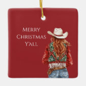 Cowgirl Western Rode Rode Kerstmis Keramisch Ornament (Voorkant)
