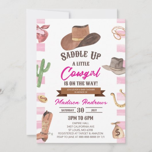 Cowgirl Western Rodeo Wild West Baby shower Kaart (Voorkant)