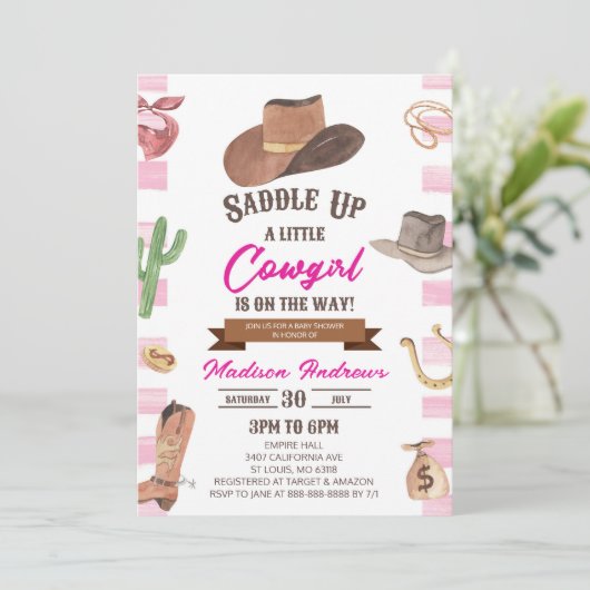 Cowgirl Western Rodeo Wild West Baby shower Kaart (Staand voorkant)