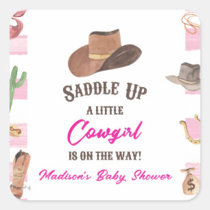 Cowgirl Western Rodeo Wild West Baby shower Vierkante Sticker