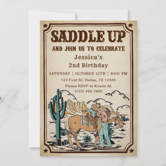 Cowgirl Western Rodeo Wild West Verjaardagsfeest Kaart (Voorkant)