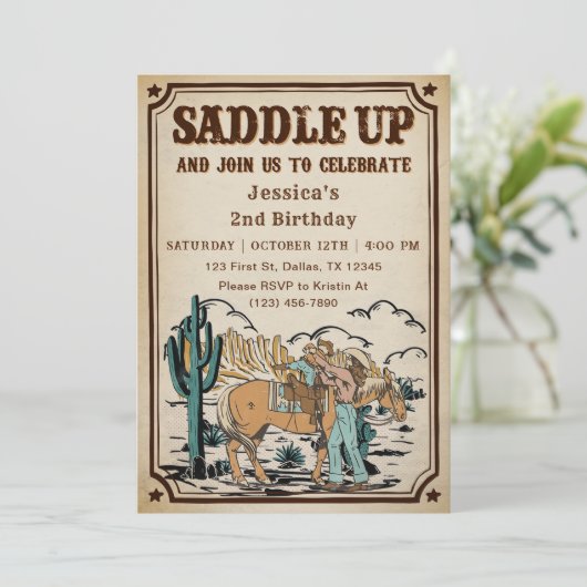 Cowgirl Western Rodeo Wild West Verjaardagsfeest Kaart (Staand voorkant)